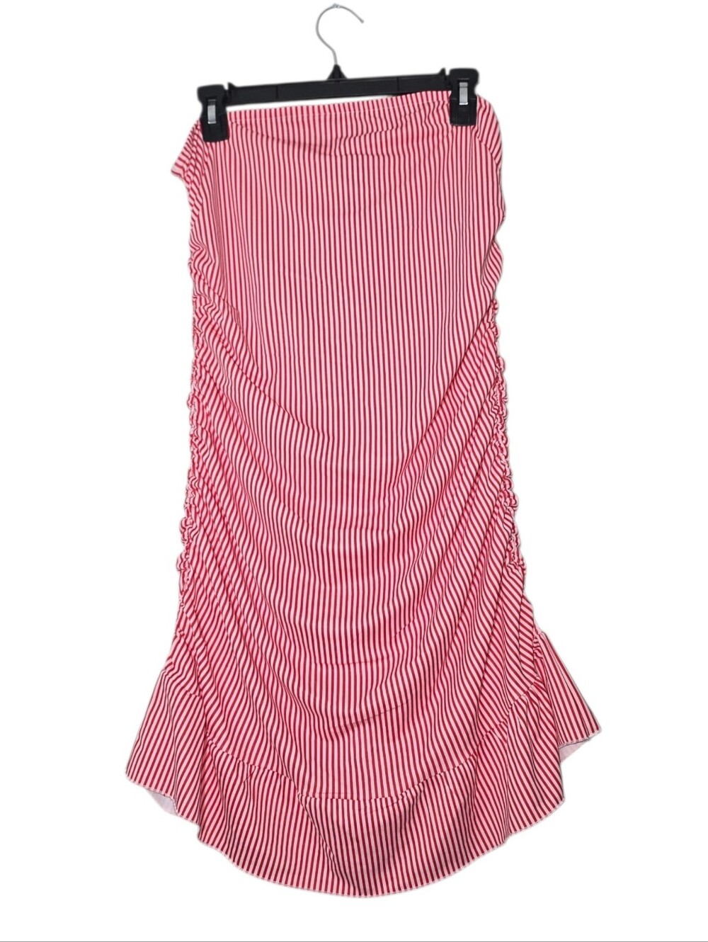Edikted Womens Dress Small Red Gaia Striped Ruched Fitted Strapless Nautical XL